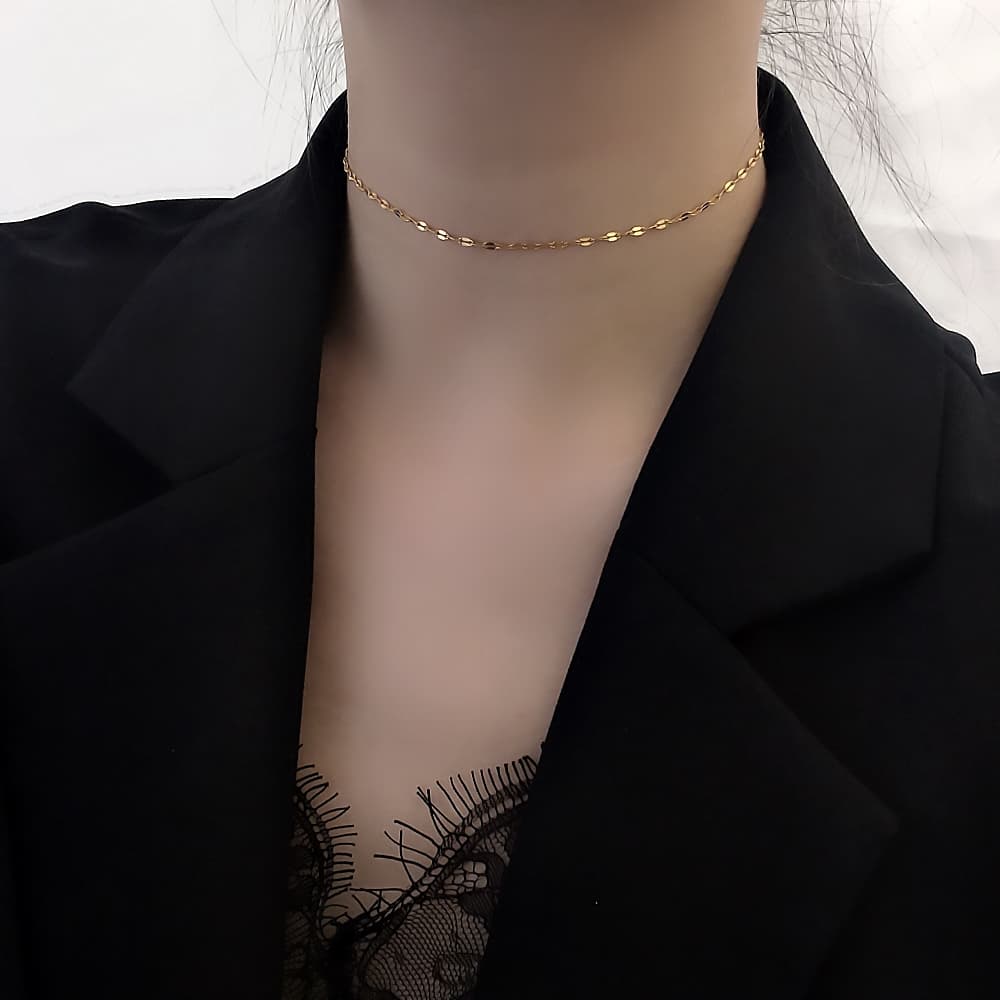 ネックレスチェーン 金色小判型チェーンネックレス繊細輝き