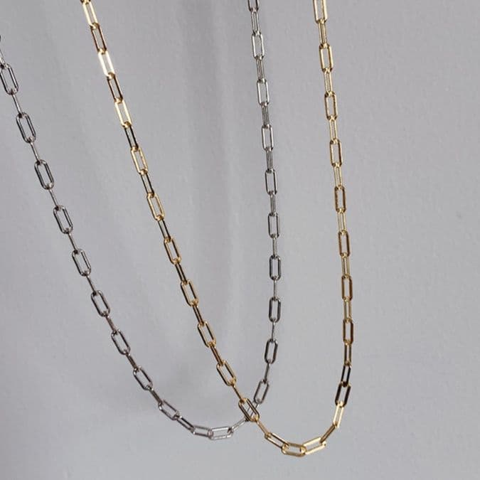 ネックレスチェーン 金色長方形チェーンネックレス上品な輝き