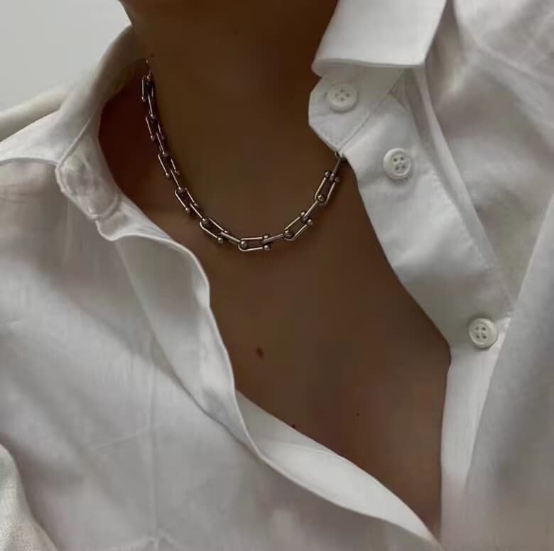 ネックレスチェーン 金色 長方形粒付きチェーン 高級感ネックレス