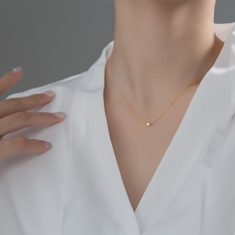 ネックレスチェーン 金 一粒輝石 繊細チェーン ネックレス