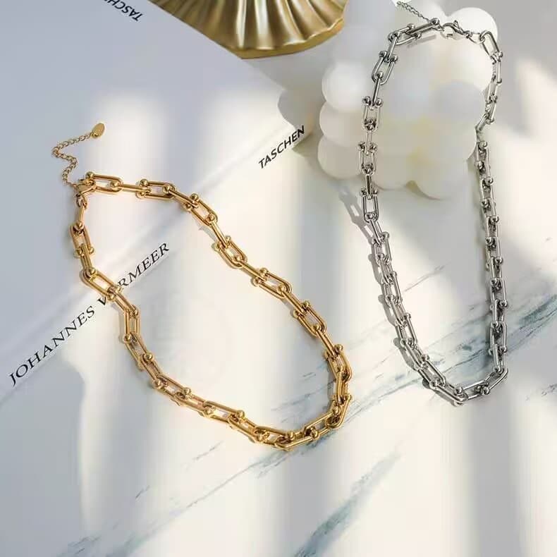 ネックレスチェーン 金色 長方形粒付きチェーン 高級感ネックレス