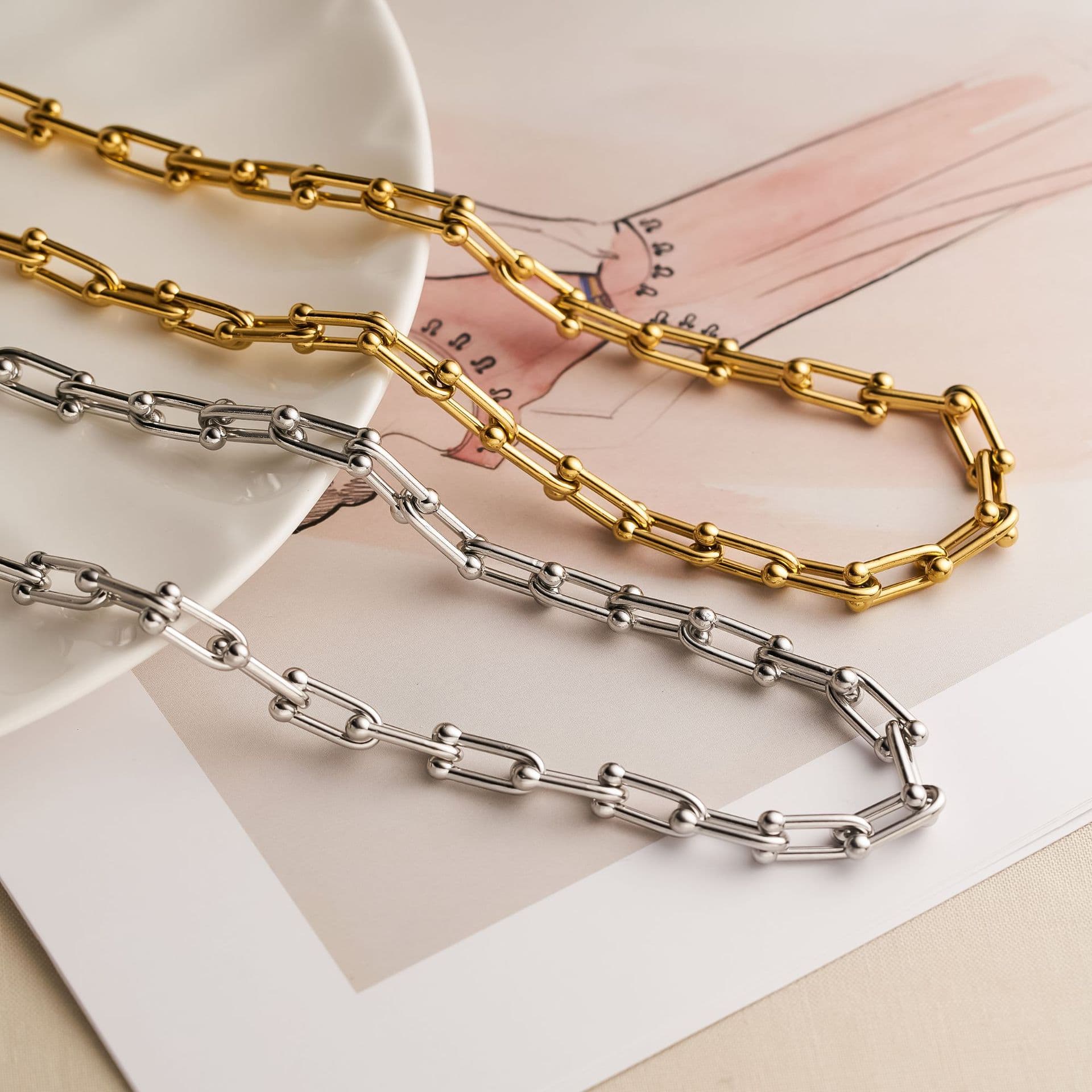 ネックレスチェーン 金色洗練チェーンリンクネックレス