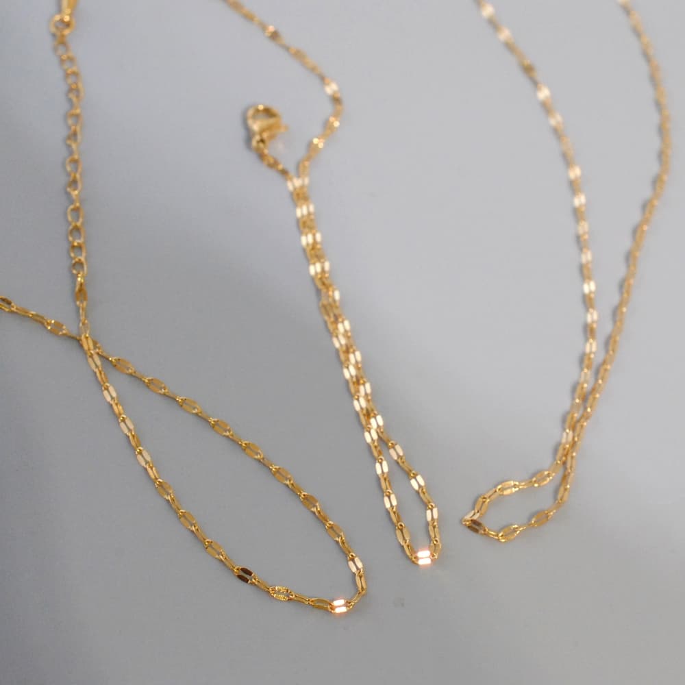 ネックレスチェーン 金色小判型チェーンネックレス繊細輝き