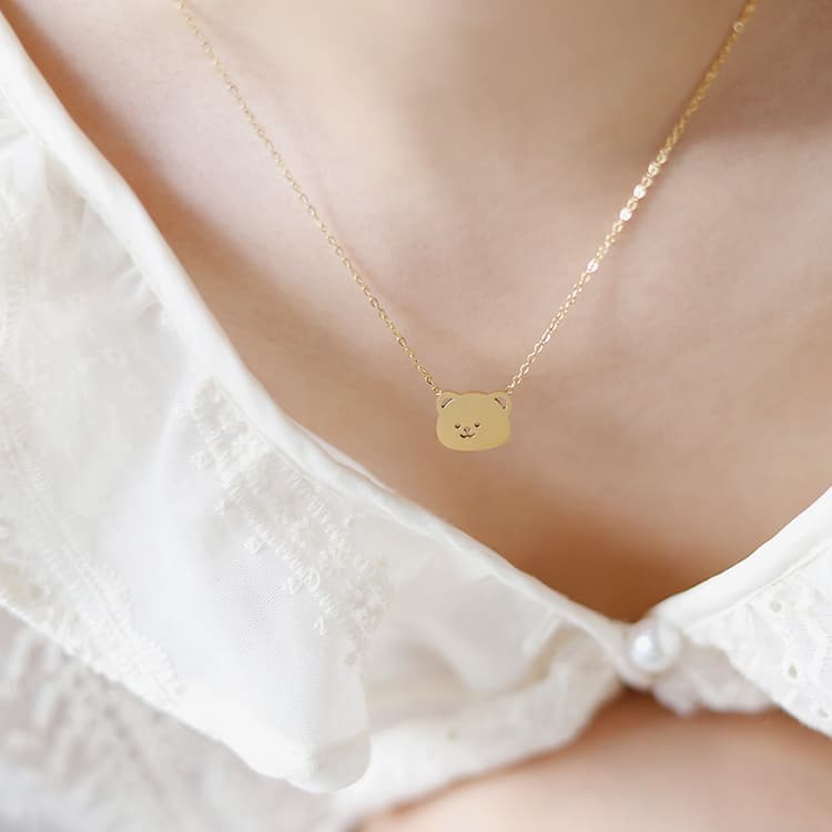 ネックレスチェーン 可愛い笑顔のくま型ゴールドネックレス