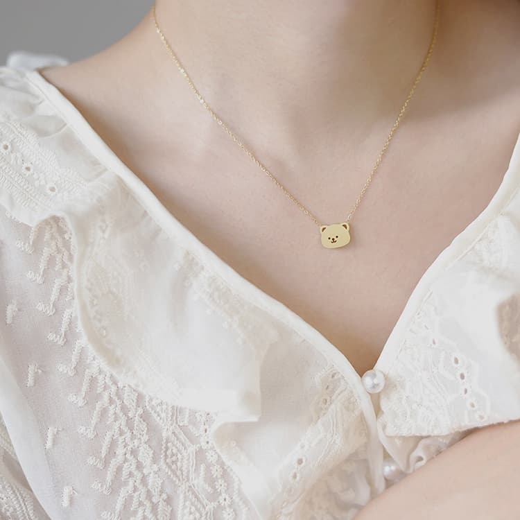 ネックレスチェーン 可愛い笑顔のくま型ゴールドネックレス