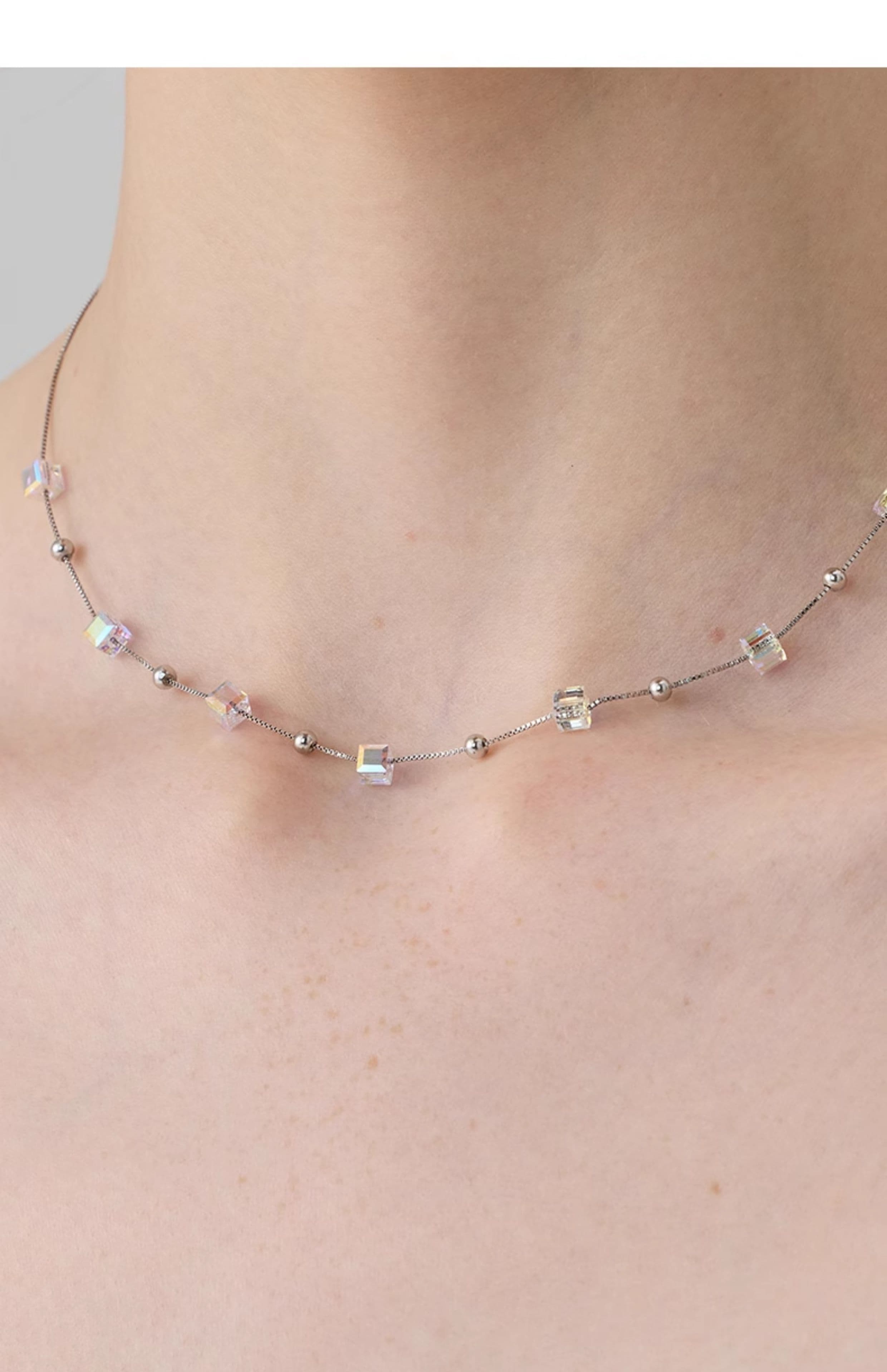 ネックレスチェーン キラキラ宝石立方体のチェーン