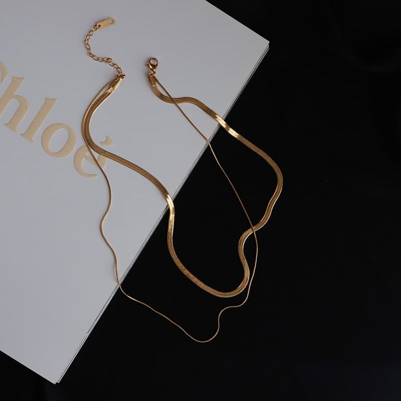 ネックレスチェーン 洗練された二連蛇鱗チェーン