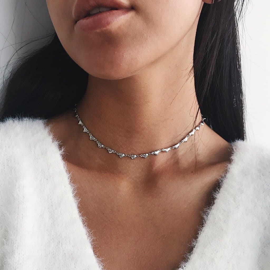 ネックレスチェーン 小さなハート連なるチョーカー
