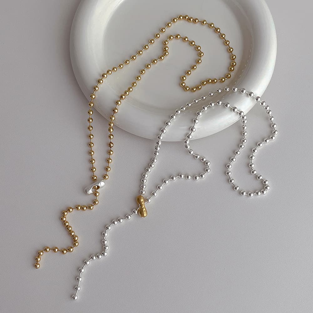 ネックレスチェーン 十四金コーティング ボールチェーン ネックレス 錆びにくい 高級感 女性用　ゴールド