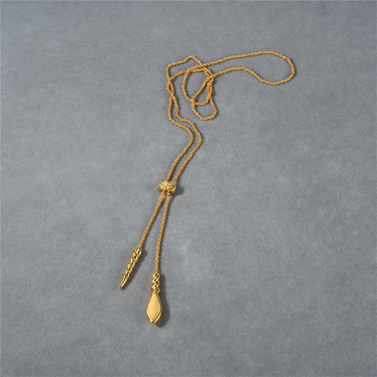 調節可能ロング丸玉ペンダント金色ネックレスチェーン