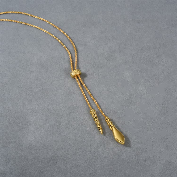 調節可能ロング丸玉ペンダント金色ネックレスチェーン