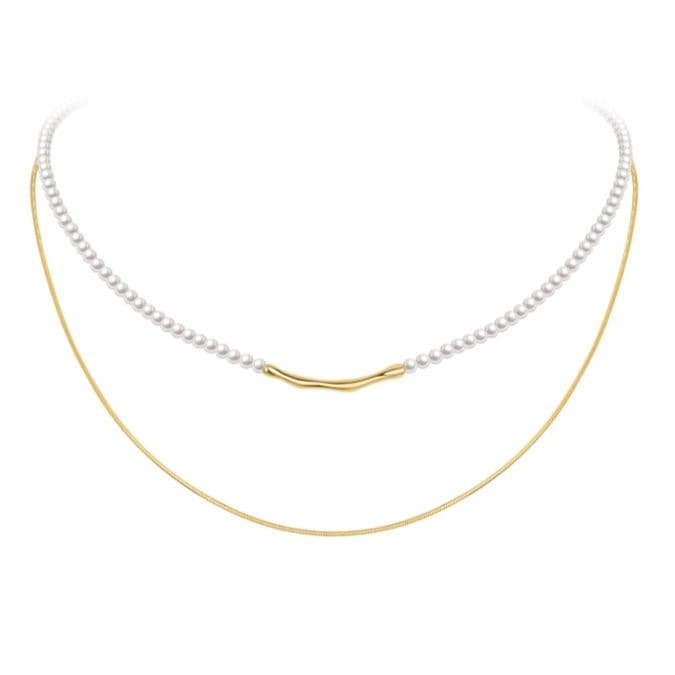 ネックレスチェーン 優雅な二連パールバーネックレス