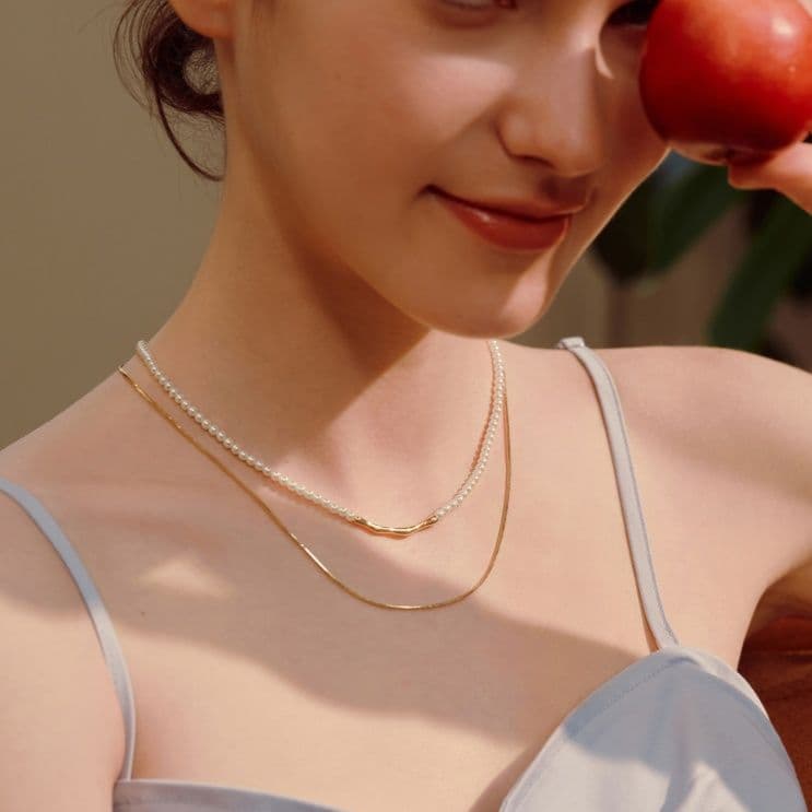 ネックレスチェーン 優雅な二連パールバーネックレス