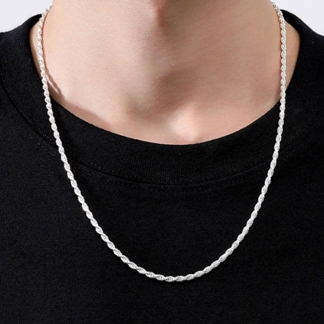 ネックレスチェーン 麻縄編み込み細身ネックレス