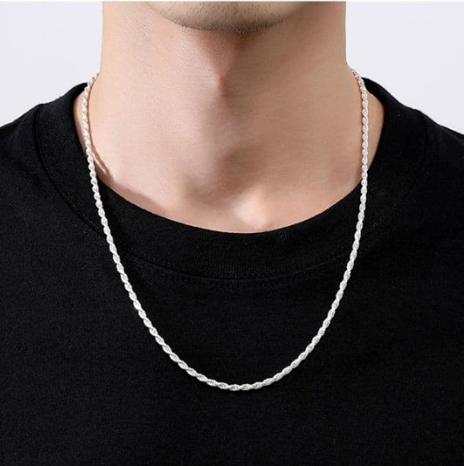 ネックレスチェーン 麻縄編み込み細身ネックレス