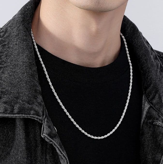 ネックレスチェーン 麻縄編み込み細身ネックレス