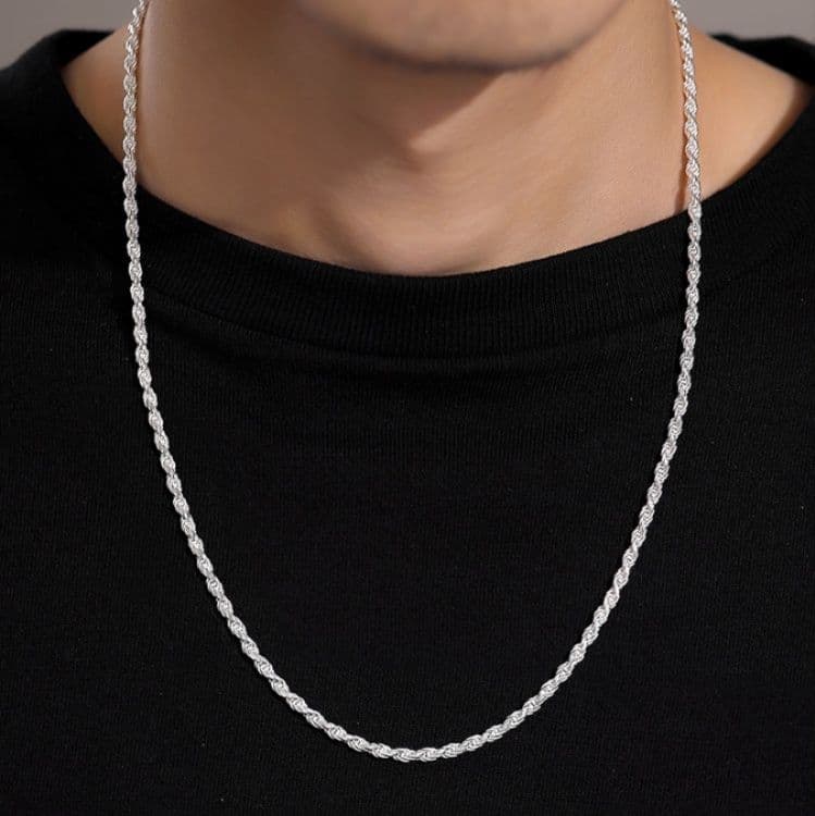 ネックレスチェーン 麻縄編み込み細身ネックレス