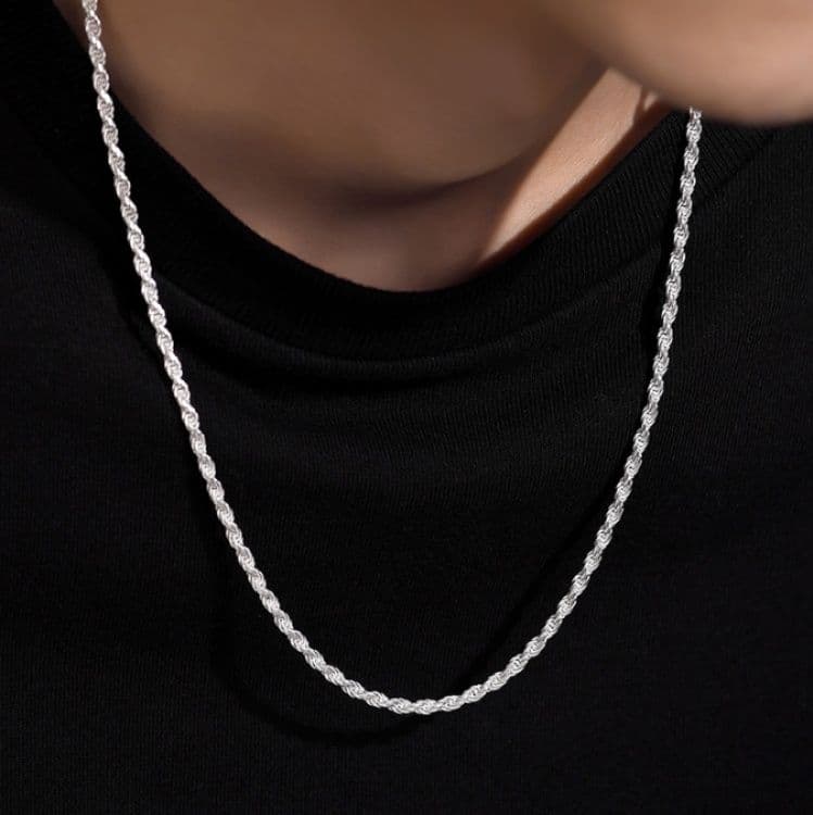 ネックレスチェーン 麻縄編み込み細身ネックレス