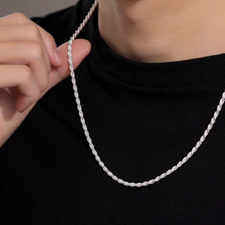 ネックレスチェーン 麻縄編み込み細身ネックレス