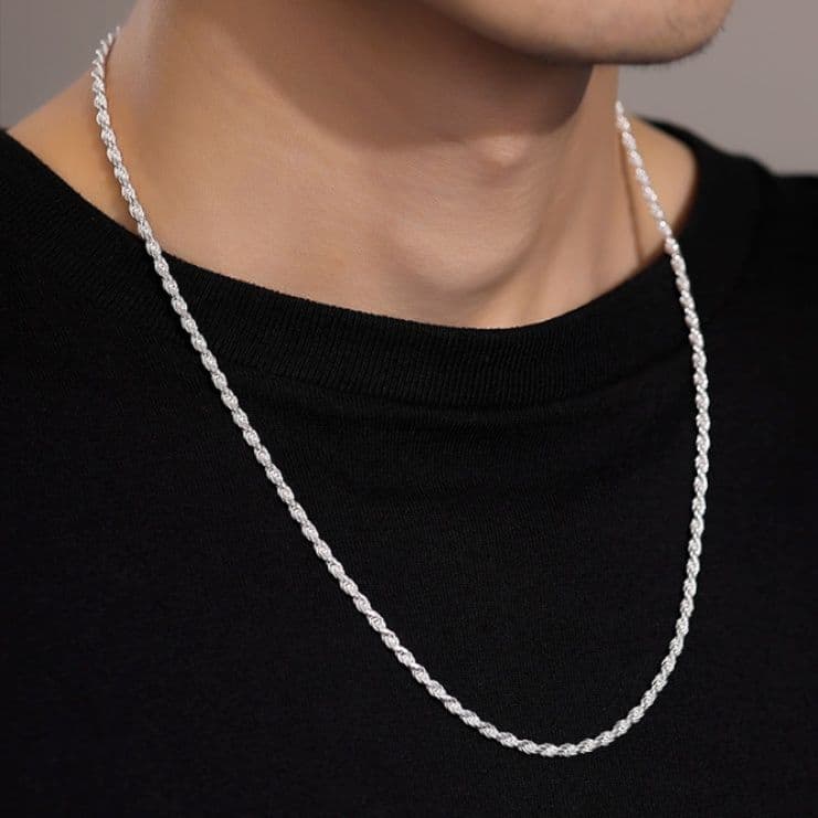 ネックレスチェーン 麻縄編み込み細身ネックレス
