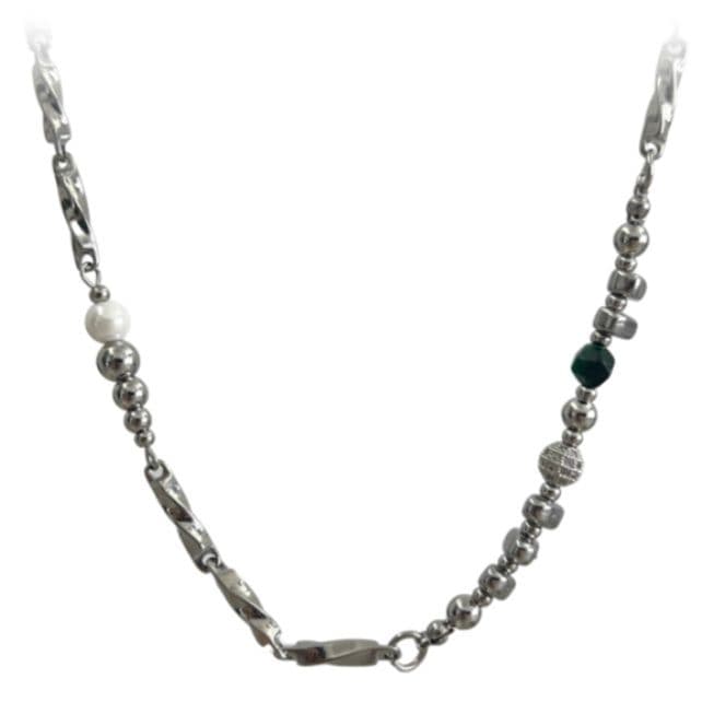 ネックレスチェーン 捻りウェーブ天然石デザインチタン