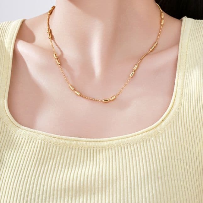 ネックレスチェーン 洗練筒状パーツ装飾チェーン