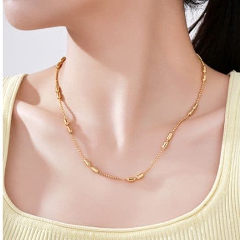 ネックレスチェーン 洗練筒状パーツ装飾チェーン