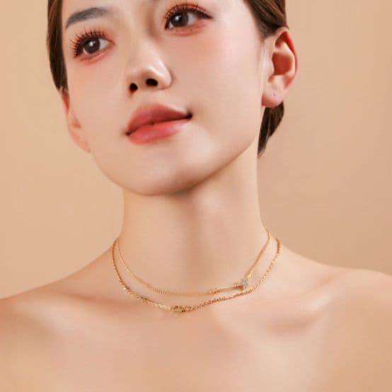 ネックレスチェーン 二連星空輝き レイヤードチェーン