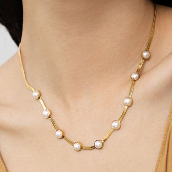 ネックレスチェーン 優美な真珠飾りスネークチェーン