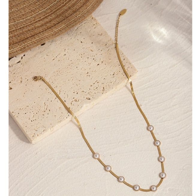 ネックレスチェーン 優美な真珠飾りスネークチェーン