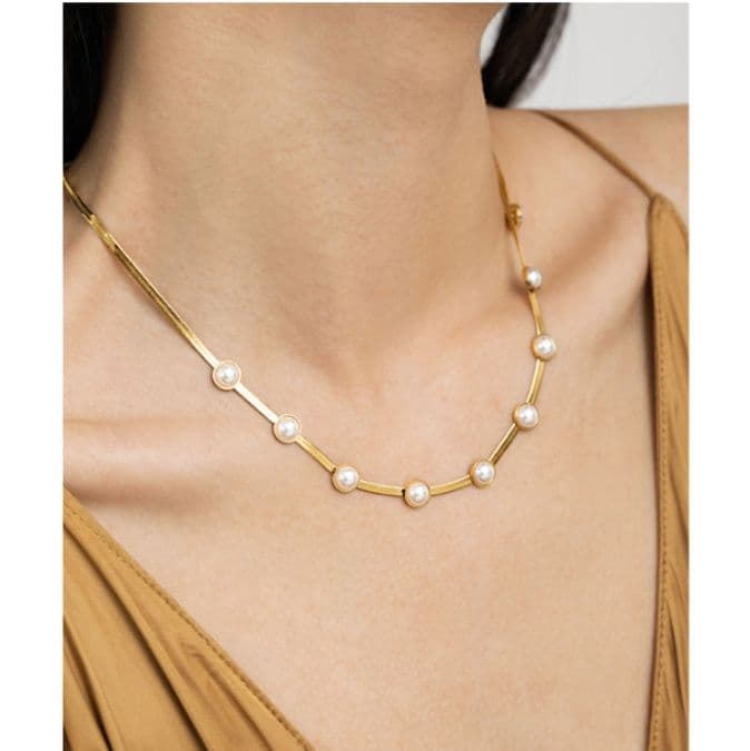 ネックレスチェーン 優美な真珠飾りスネークチェーン