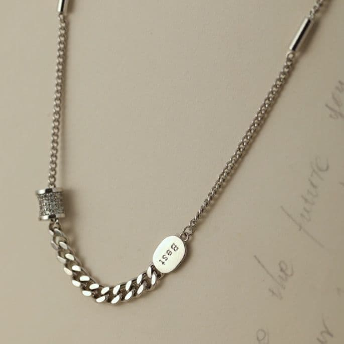 ネックレスチェーン 楕円プレート付き編み込みチェーン