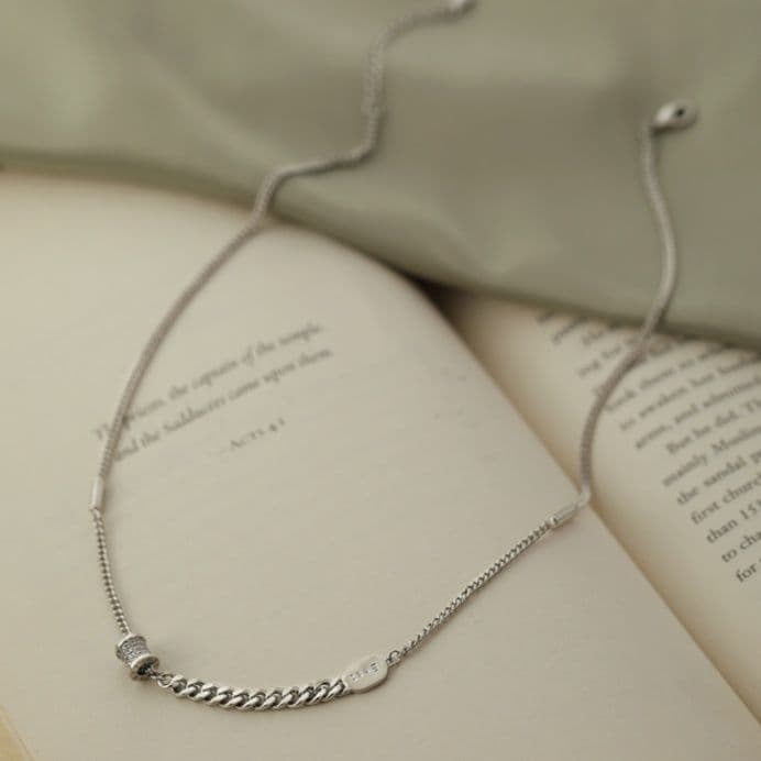 ネックレスチェーン 楕円プレート付き編み込みチェーン