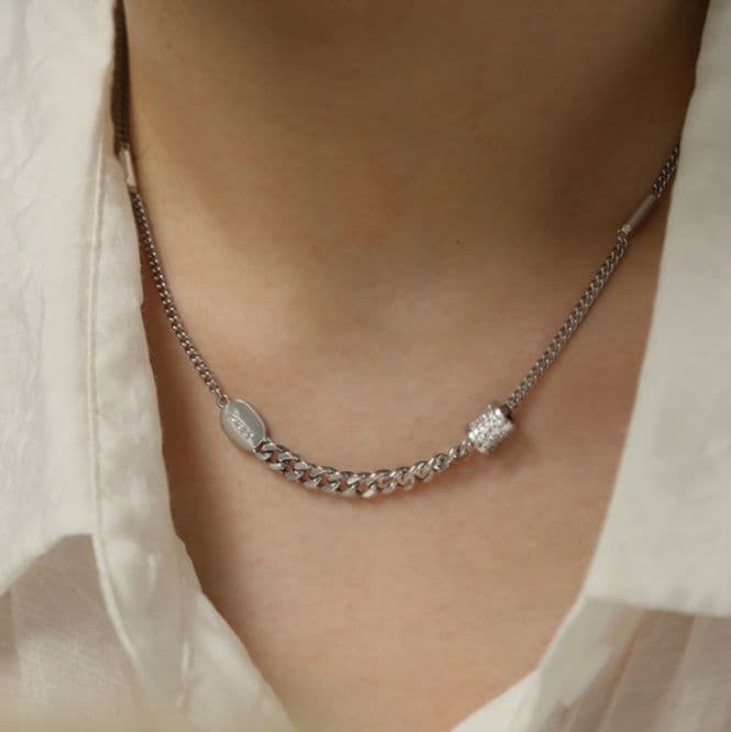 ネックレスチェーン 楕円プレート付き編み込みチェーン