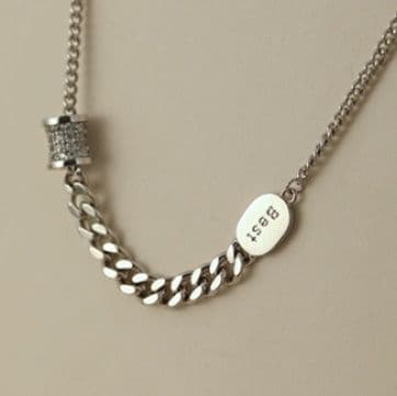 ネックレスチェーン 楕円プレート付き編み込みチェーン