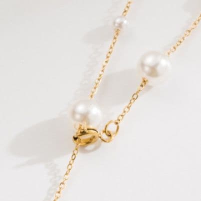 ネックレスチェーン パール風ステーションチェーン