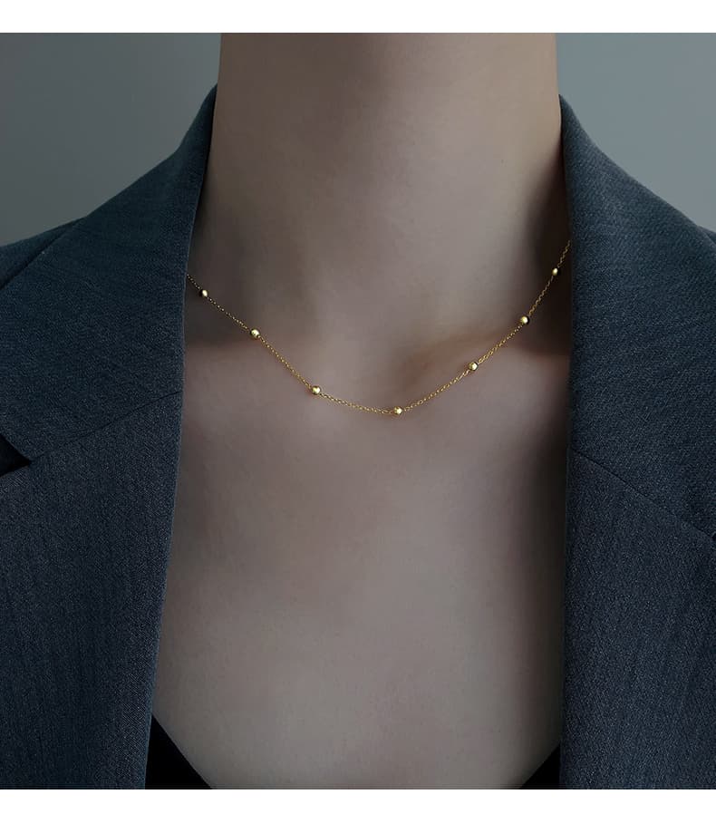 ネックレスチェーン 繊細な粒飾りスリムチェーン