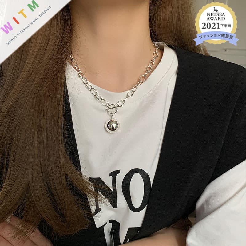 ネックレスチェーン 球体チャーム付きシルバーチェーンネックレス