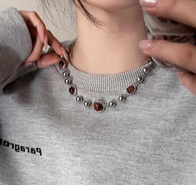 ネックレスチェーン 鎖骨丈 虎眼石シルバーチェーン