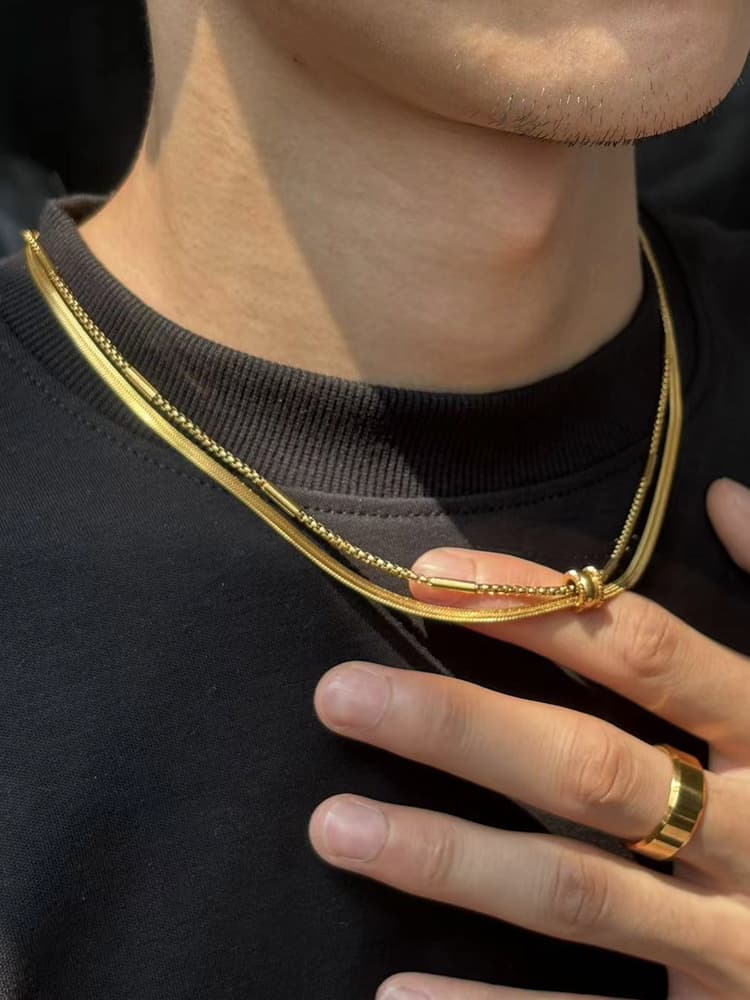 ネックレスチェーン 純チタン 二連レイヤードチェーン