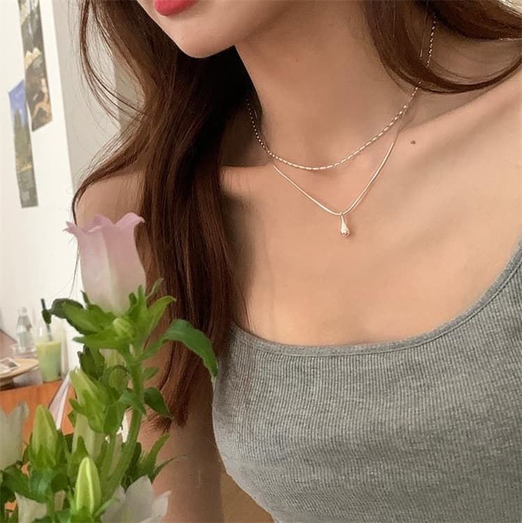 水滴ペンダント二重ネックレスチェーン