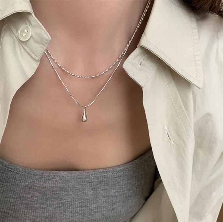 水滴ペンダント二重ネックレスチェーン