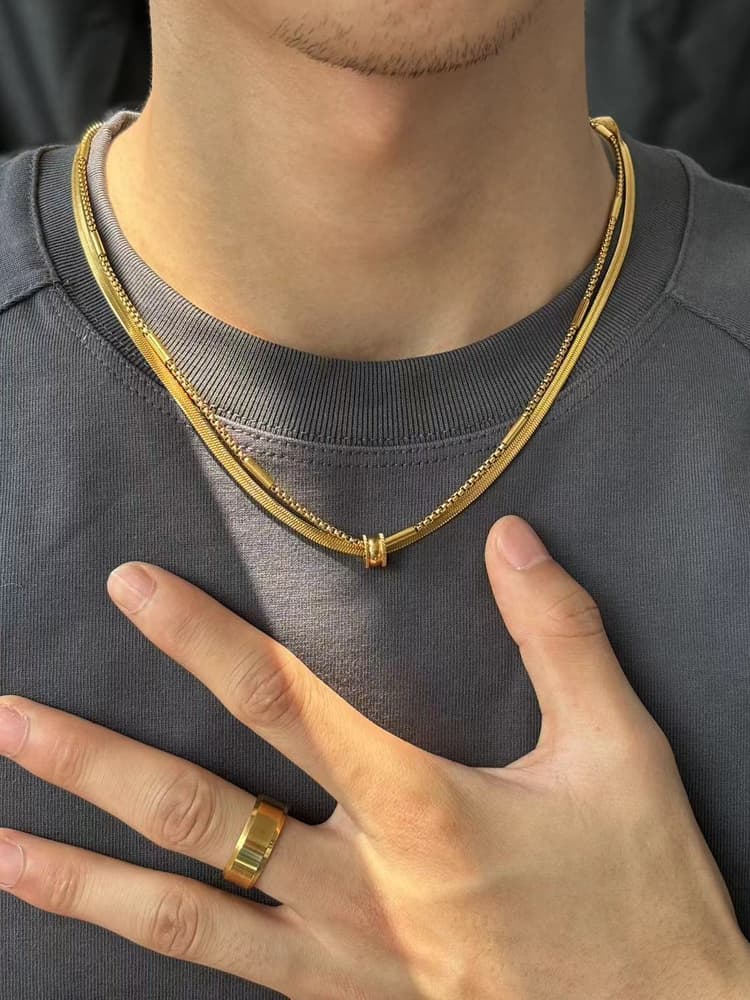 ネックレスチェーン 純チタン 二連レイヤードチェーン