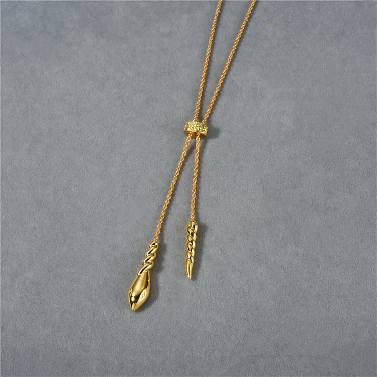 調節可能ロング丸玉ペンダント金色ネックレスチェーン