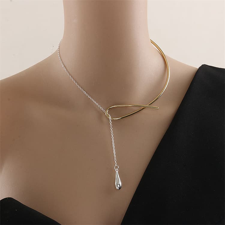 ネックレスチェーン 雫型ペンダント付き金銀二色調整可能ネックレス