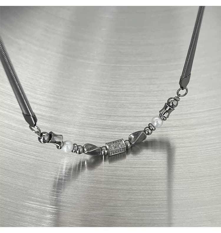 ネックレスチェーン 波紋ビーズ 純チタンネックレス