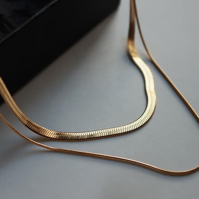 ネックレスチェーン 洗練された二連蛇鱗チェーン