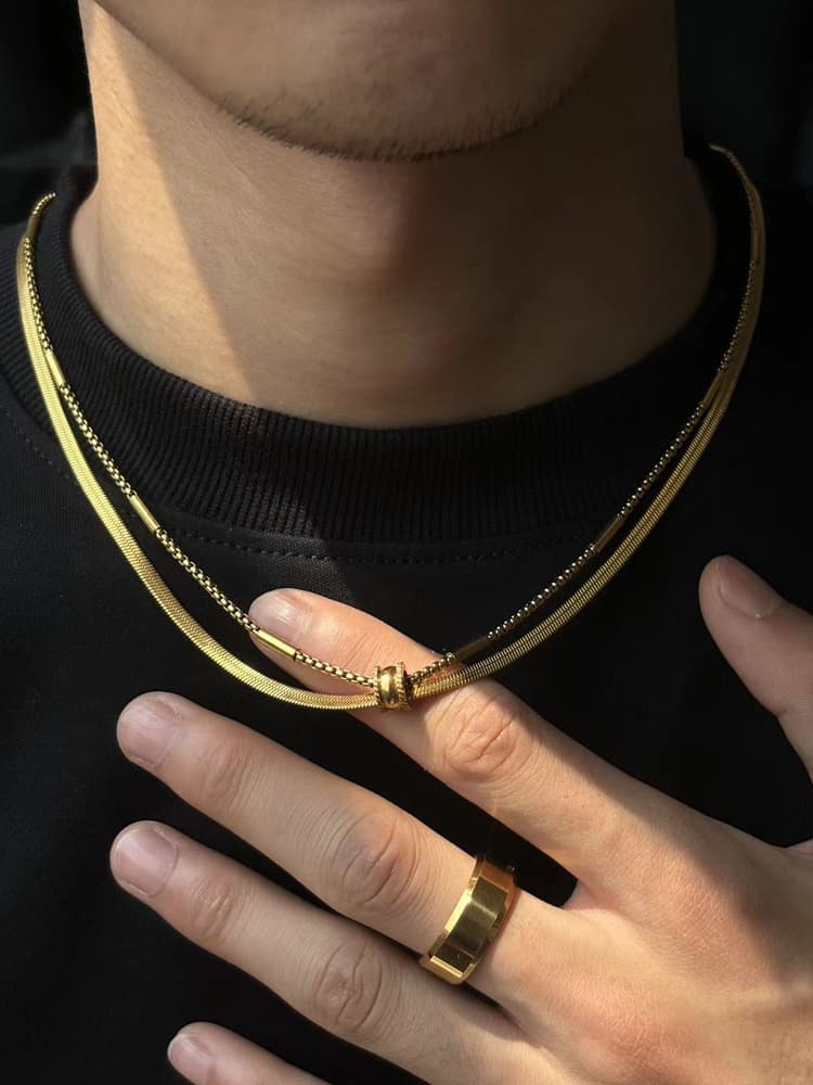 ネックレスチェーン 純チタン 二連レイヤードチェーン