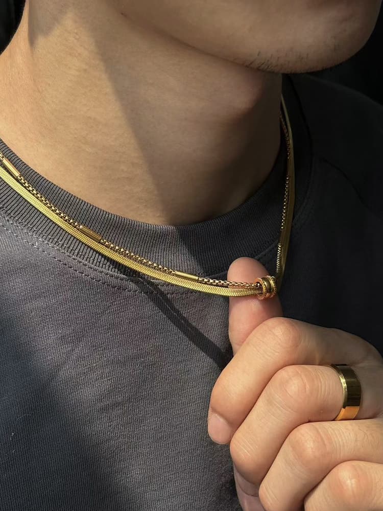 ネックレスチェーン 純チタン 二連レイヤードチェーン