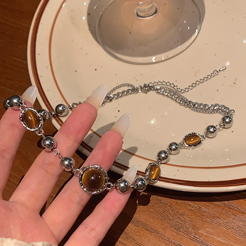 ネックレスチェーン 鎖骨丈 虎眼石シルバーチェーン